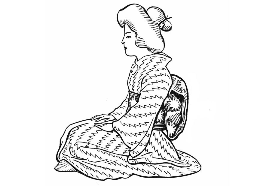 donna giapponese - costume tradizionale Disegno da colorare donna giapponese - costume tradizionale