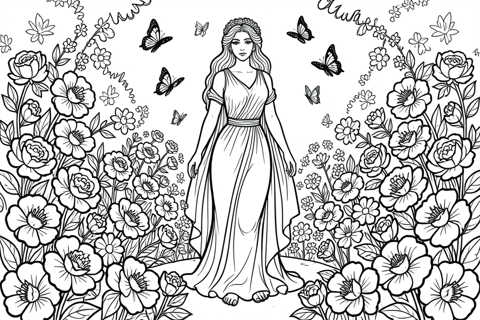 donna nel giardino Disegno da colorare donna nel giardino