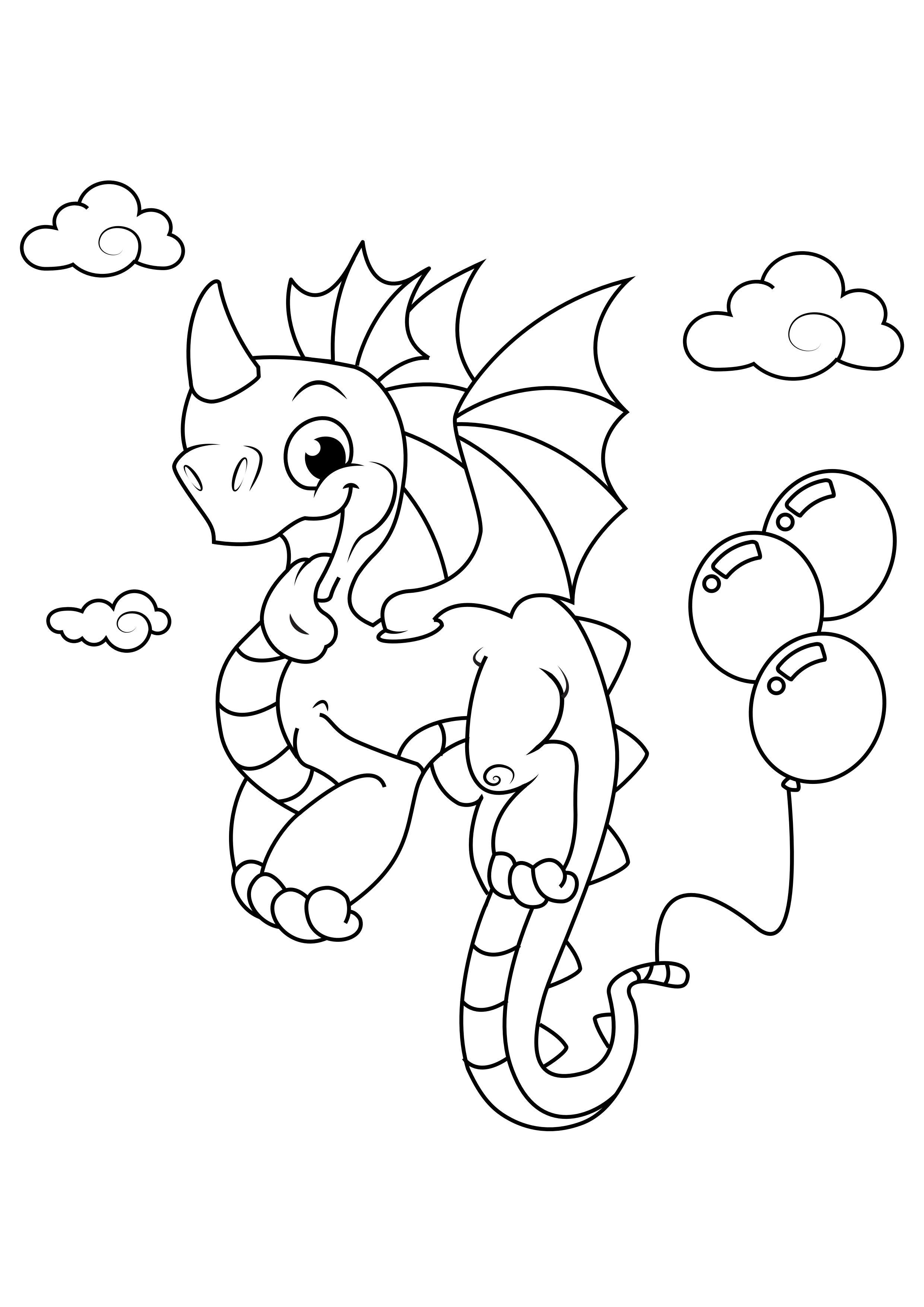 drago con palloncini Disegno da colorare drago con palloncini