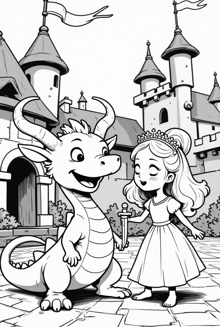 drago con principessa Disegno da colorare drago con principessa