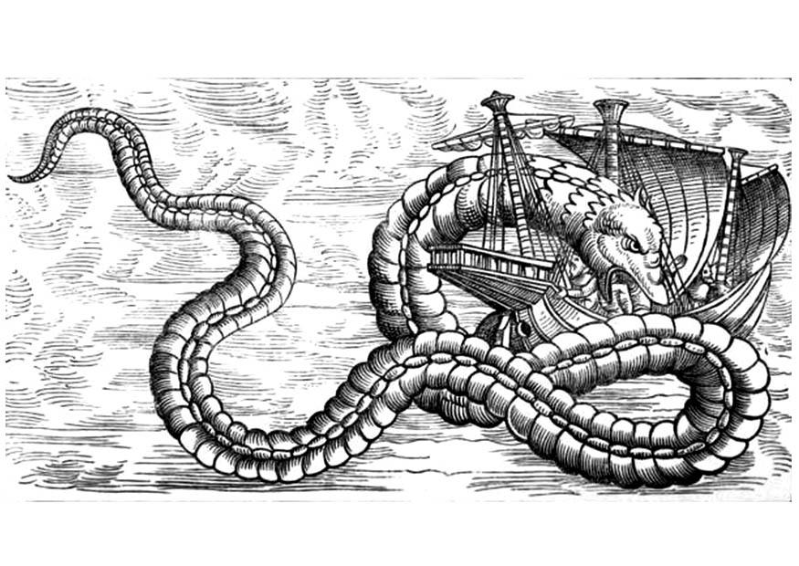 drago marino attacca nave Disegno da colorare drago marino attacca nave