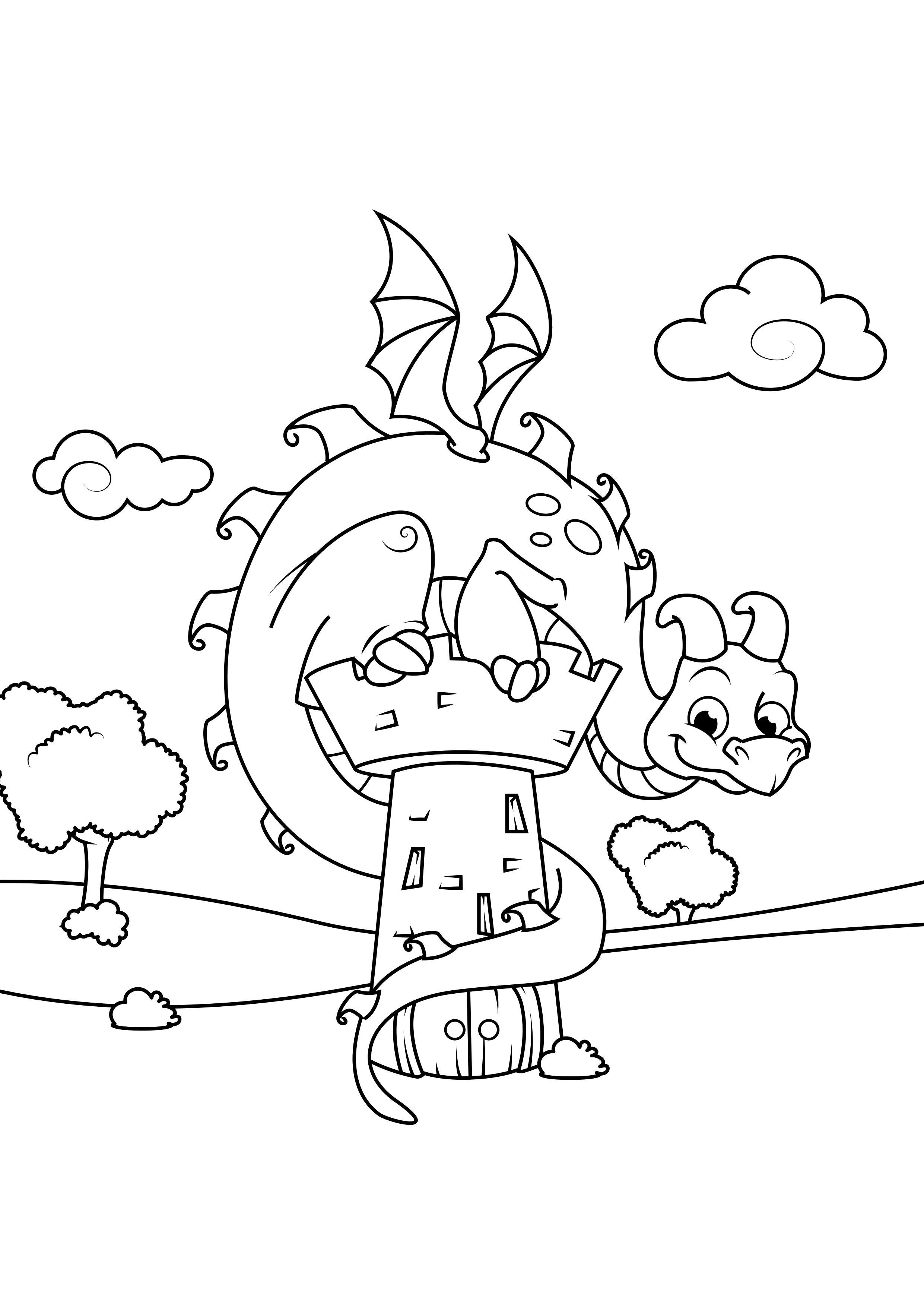 drago sulla torre Disegno da colorare drago sulla torre