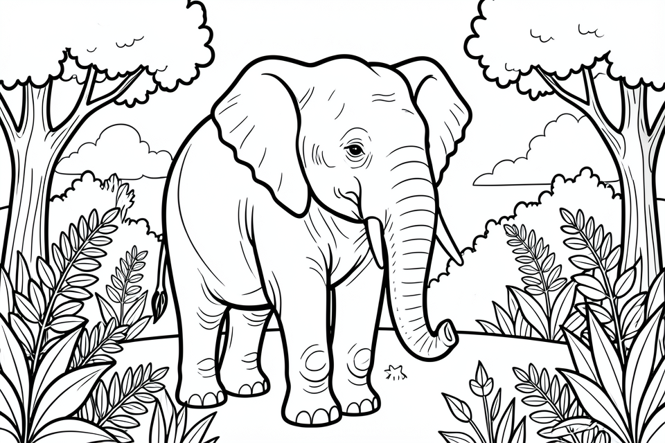 elefante nella foresta Disegno da colorare elefante nella foresta