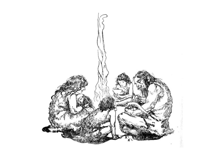 famiglia durante la preistoria Disegno da colorare famiglia durante la preistoria