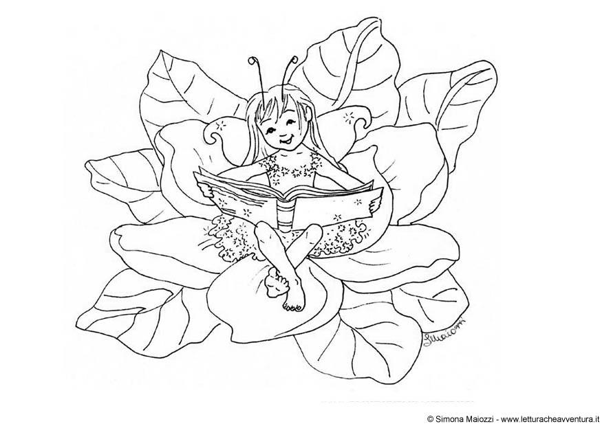 fata con libro Disegno da colorare fata con libro