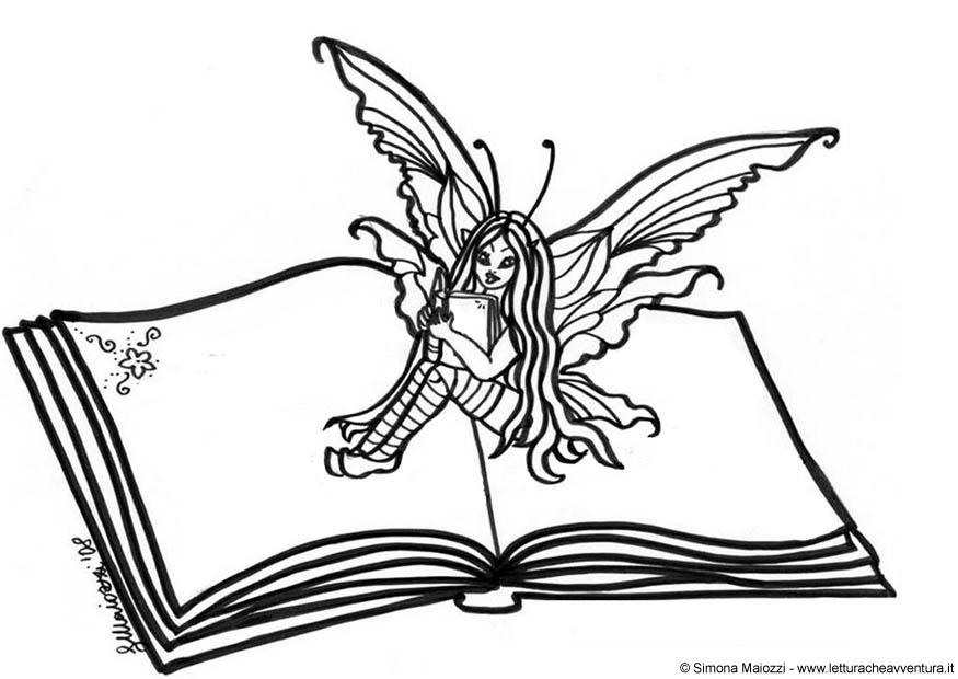 fata sul libro Disegno da colorare fata sul libro