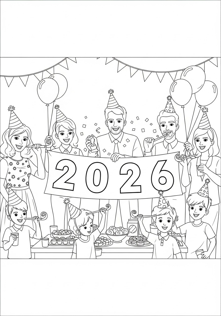 felice anno nuovo 2026 Disegno da colorare felice anno nuovo 2026