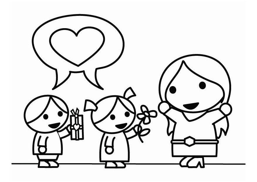 festa della mamma con bambini Disegno da colorare festa della mamma con bambini