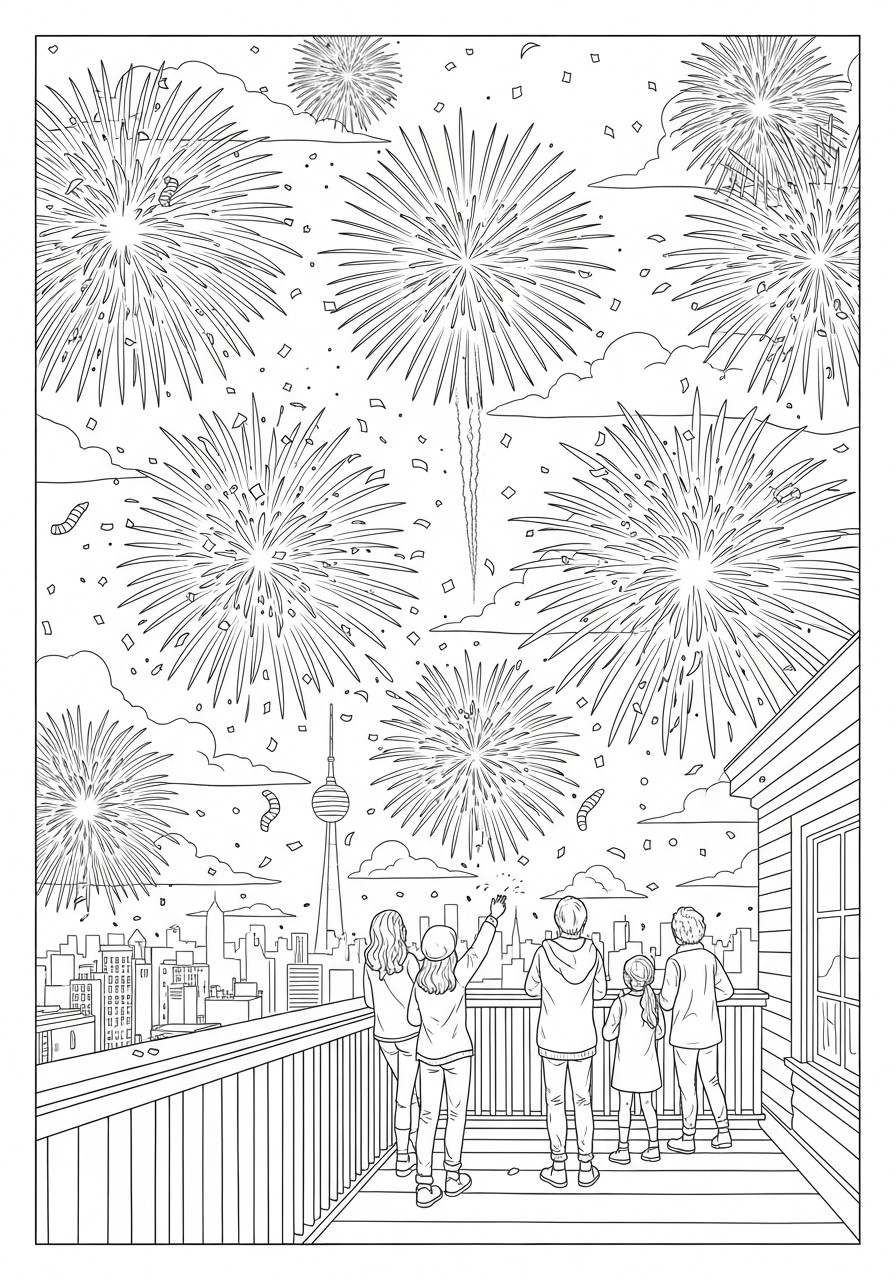 festeggiamo il capodanno con i fuochi d'artificio Disegno da colorare festeggiamo il capodanno con i fuochi d'artificio