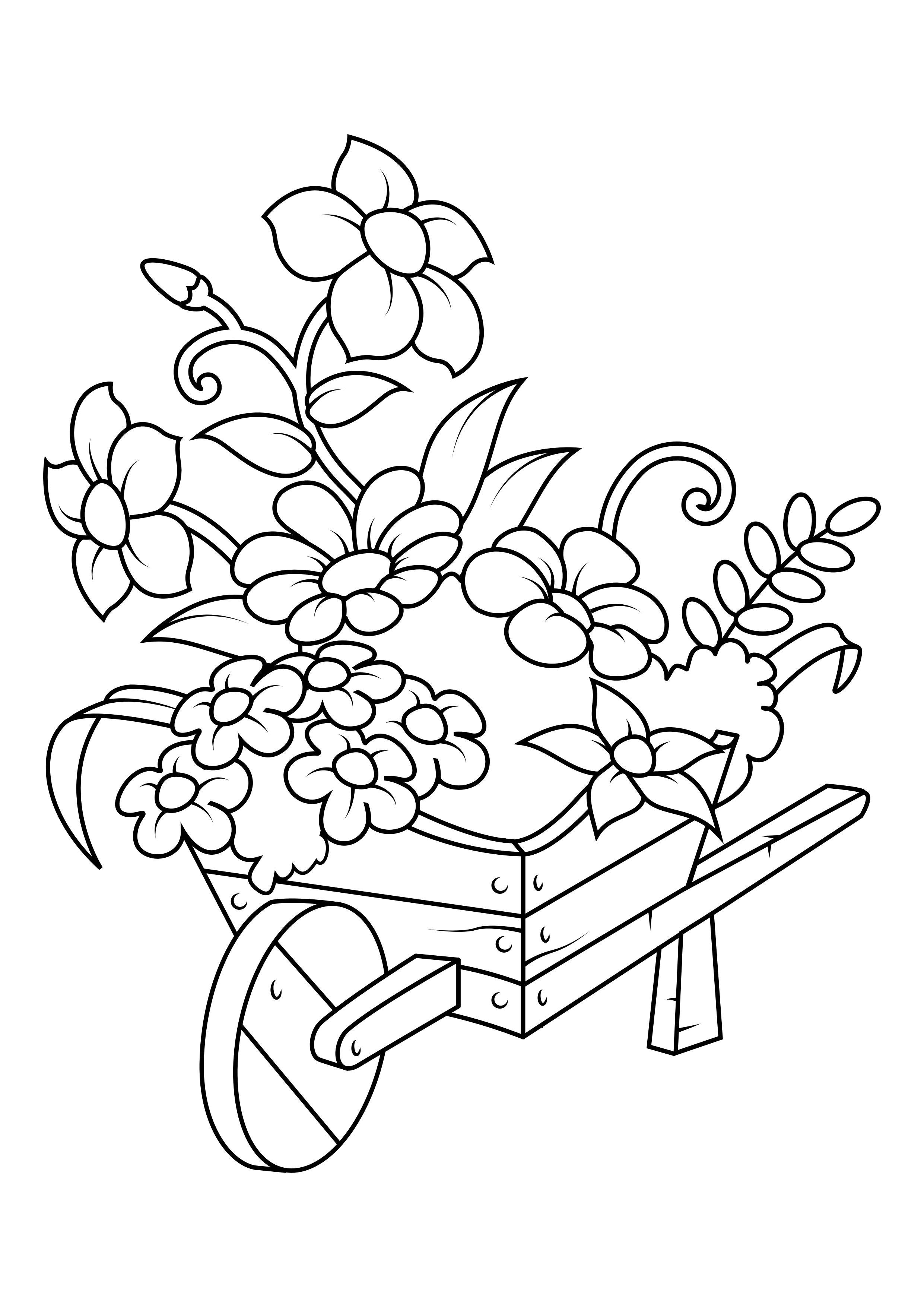 fiori in carriola Disegno da colorare fiori in carriola