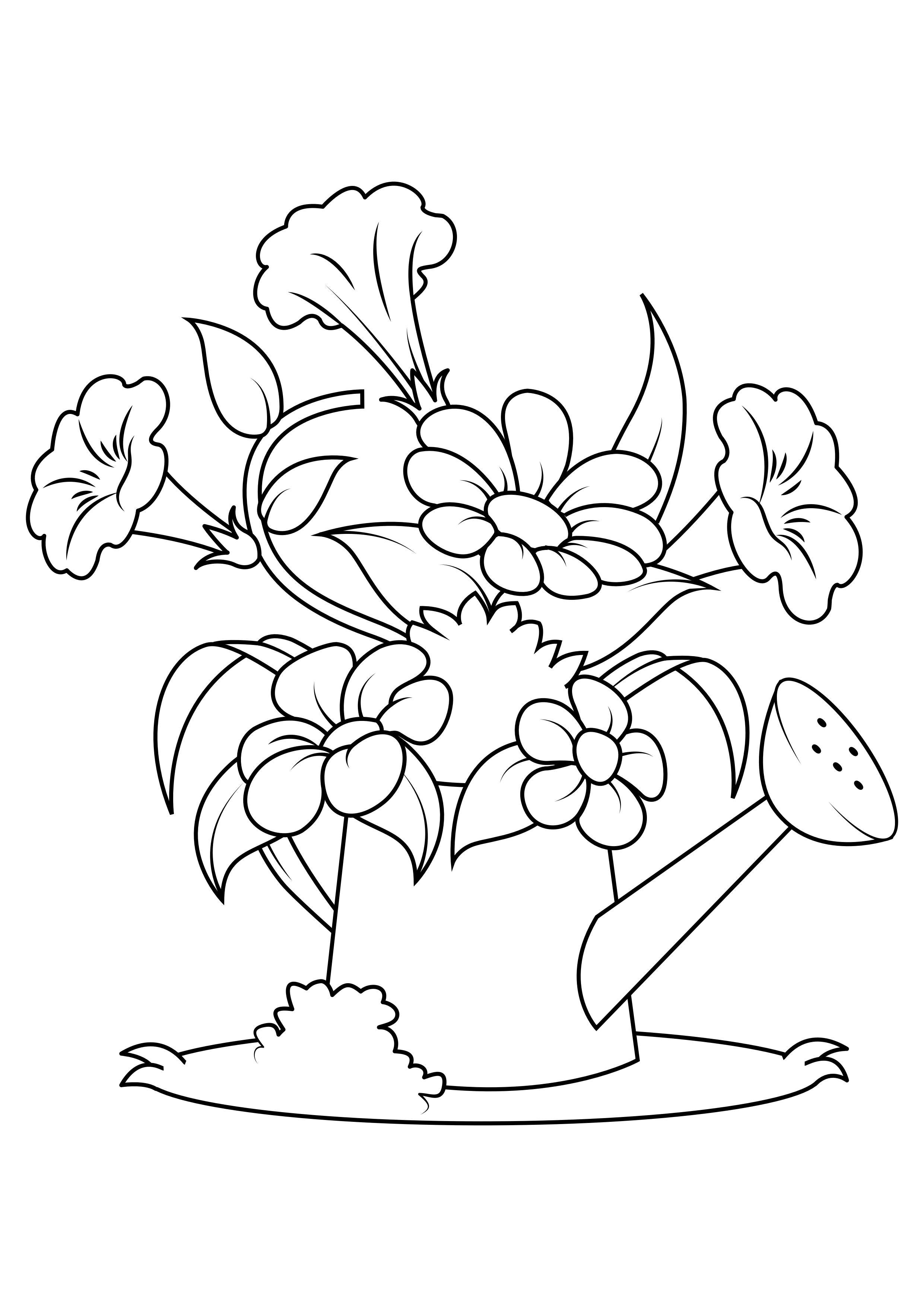 fiori nell'annaffiatoio Disegno da colorare fiori nell'annaffiatoio