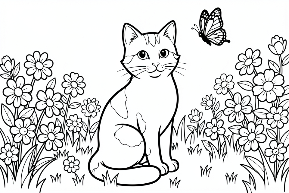 gatto in giardino Disegno da colorare gatto in giardino