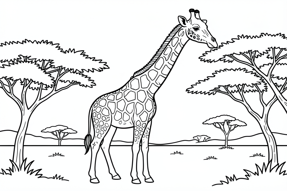 giraffa nella savana Disegno da colorare giraffa nella savana