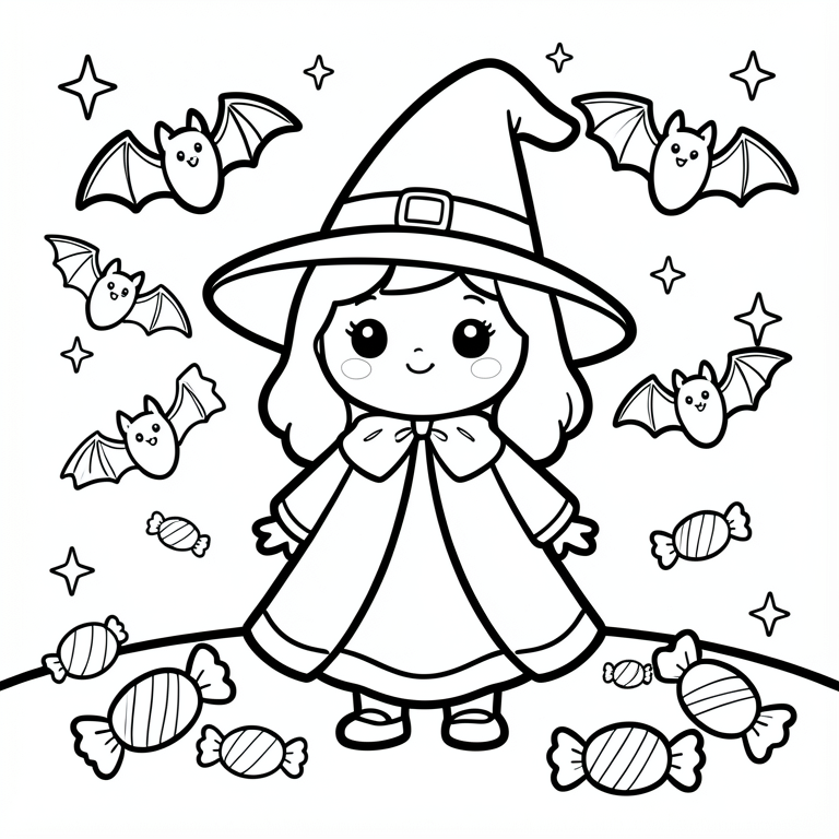 graziosa strega di halloween Disegno da colorare graziosa strega di halloween