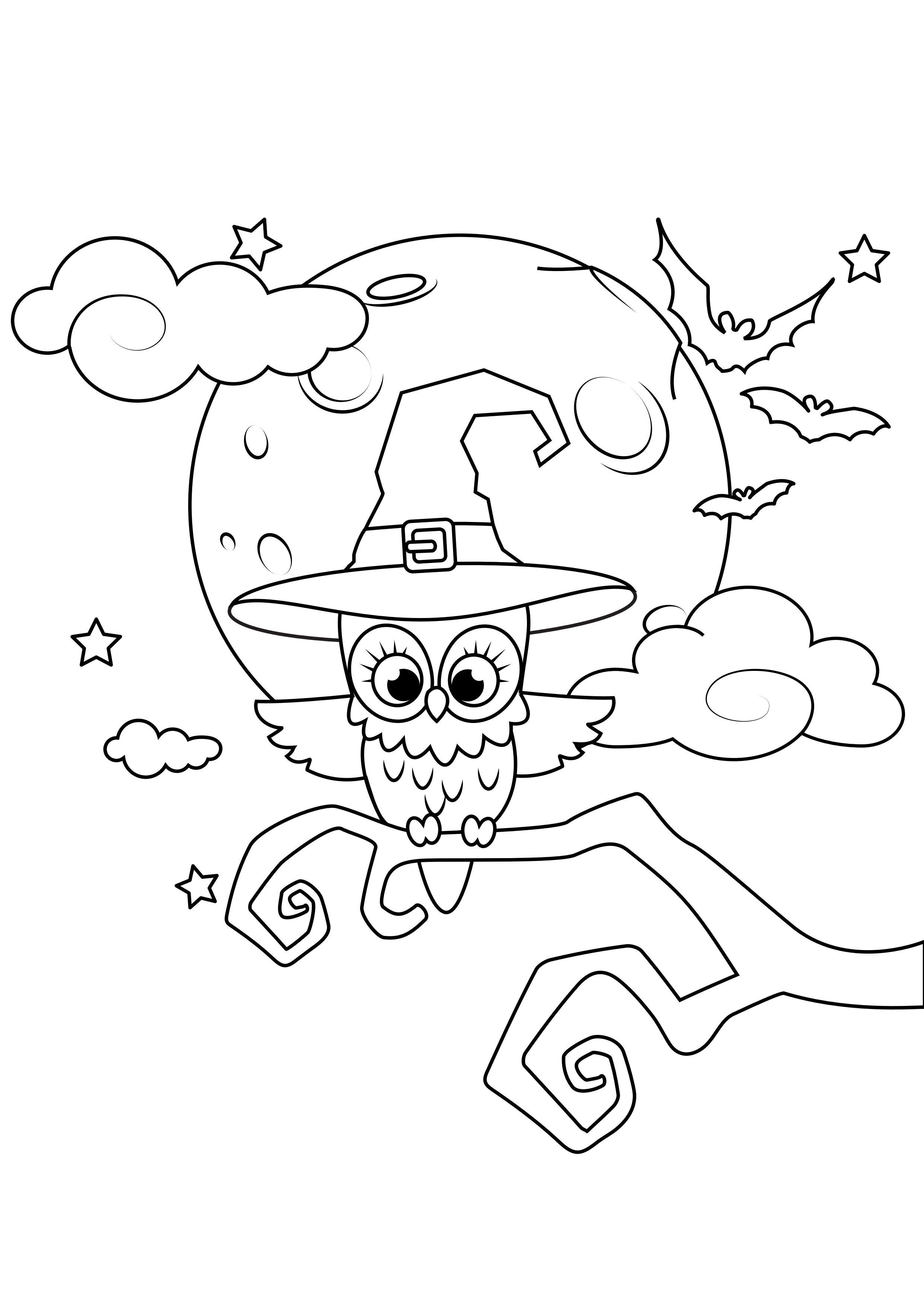 gufo con luna piena Disegno da colorare gufo con luna piena