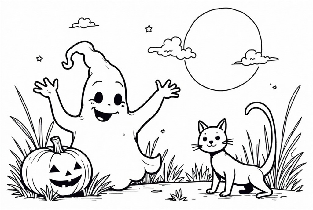 halloween con fantasma Disegno da colorare halloween con fantasma
