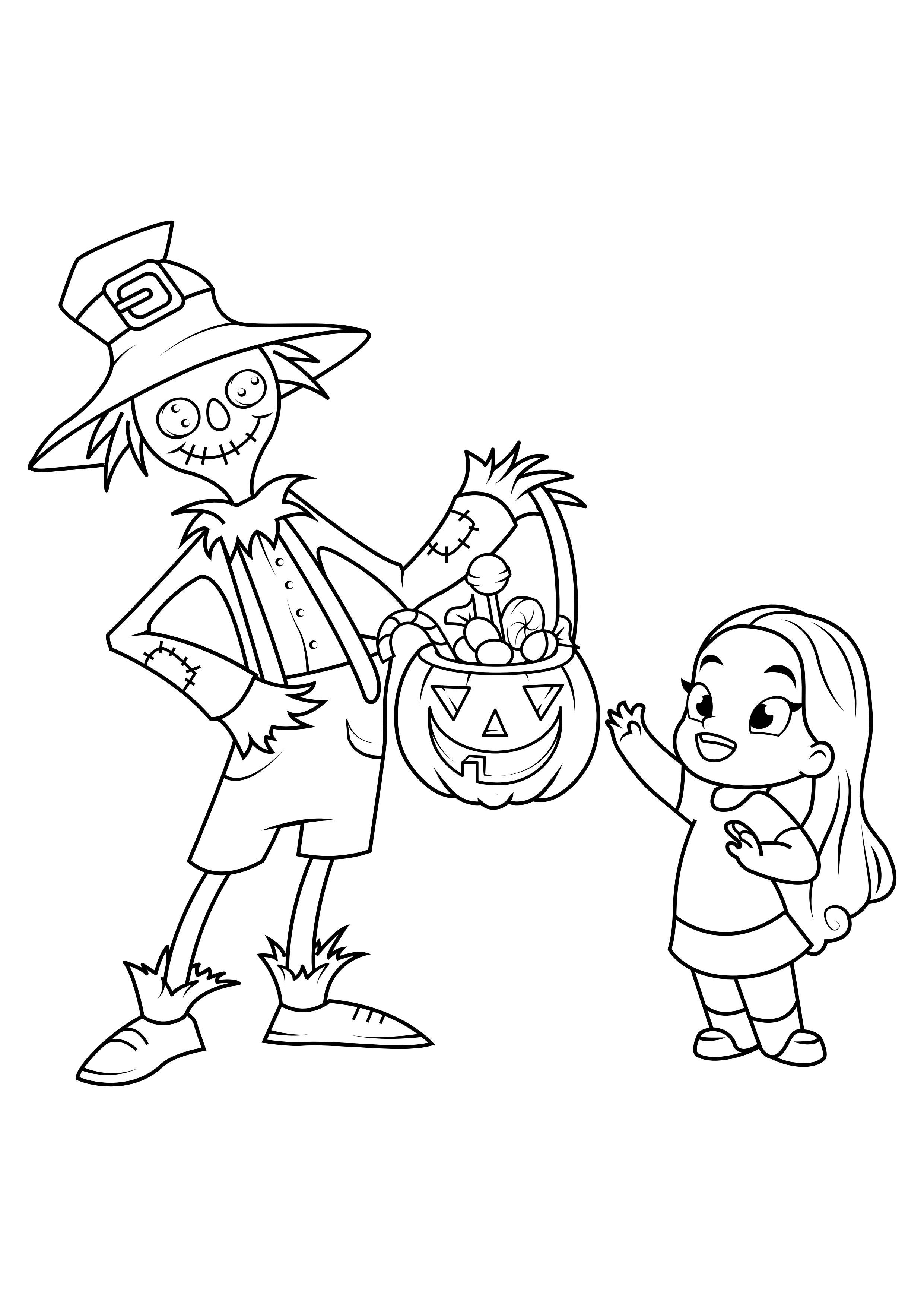 halloween dolcetto o scherzetto ragazza caramella spaventapasseri Disegno da colorare halloween dolcetto o scherzetto ragazza caramella spaventapasseri