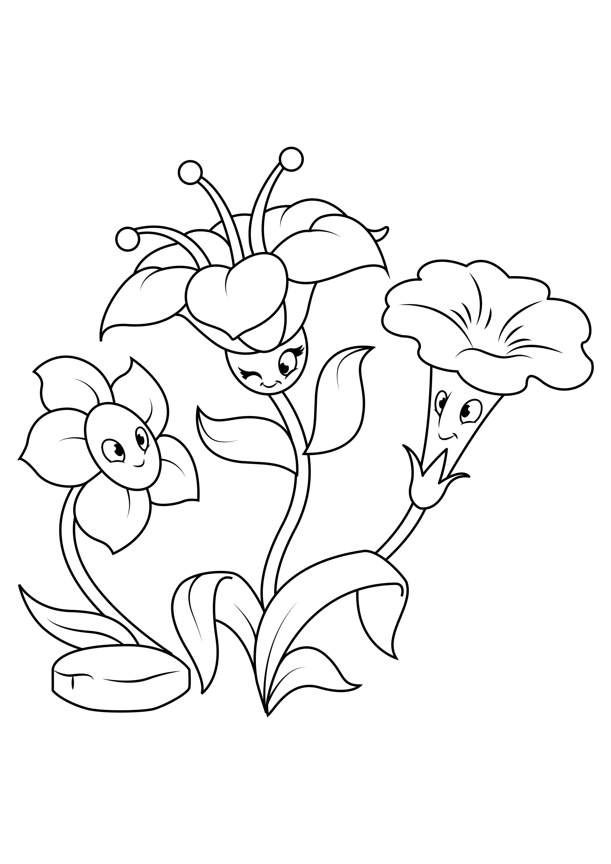 i fiori si divertono Disegno da colorare i fiori si divertono