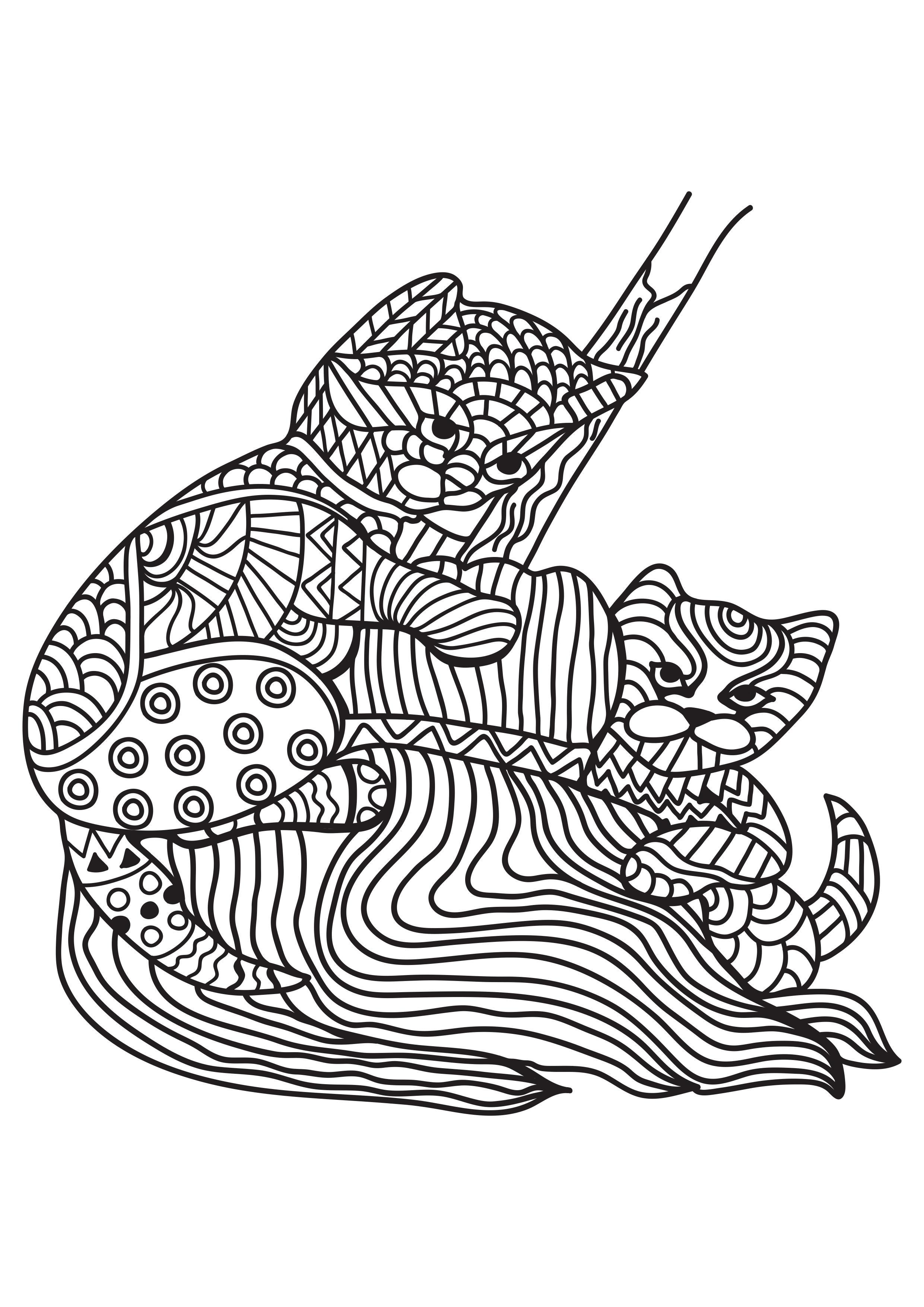 i gatti giocano Disegno da colorare i gatti giocano