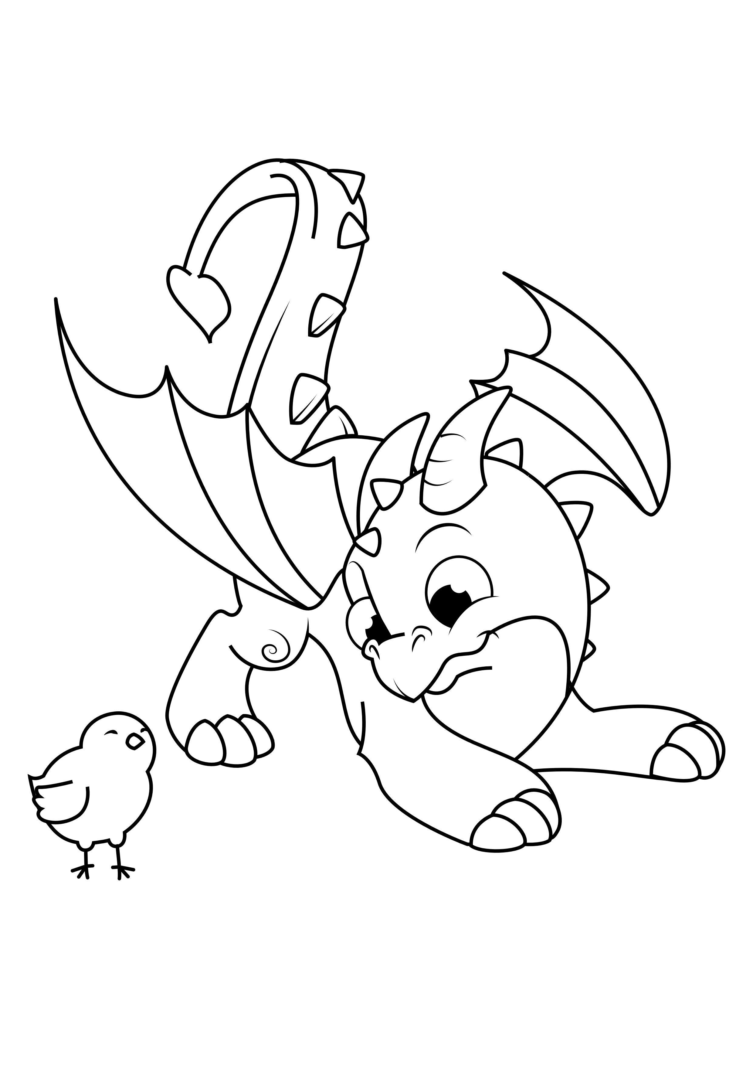 il drago gioca con il pulcino Disegno da colorare il drago gioca con il pulcino