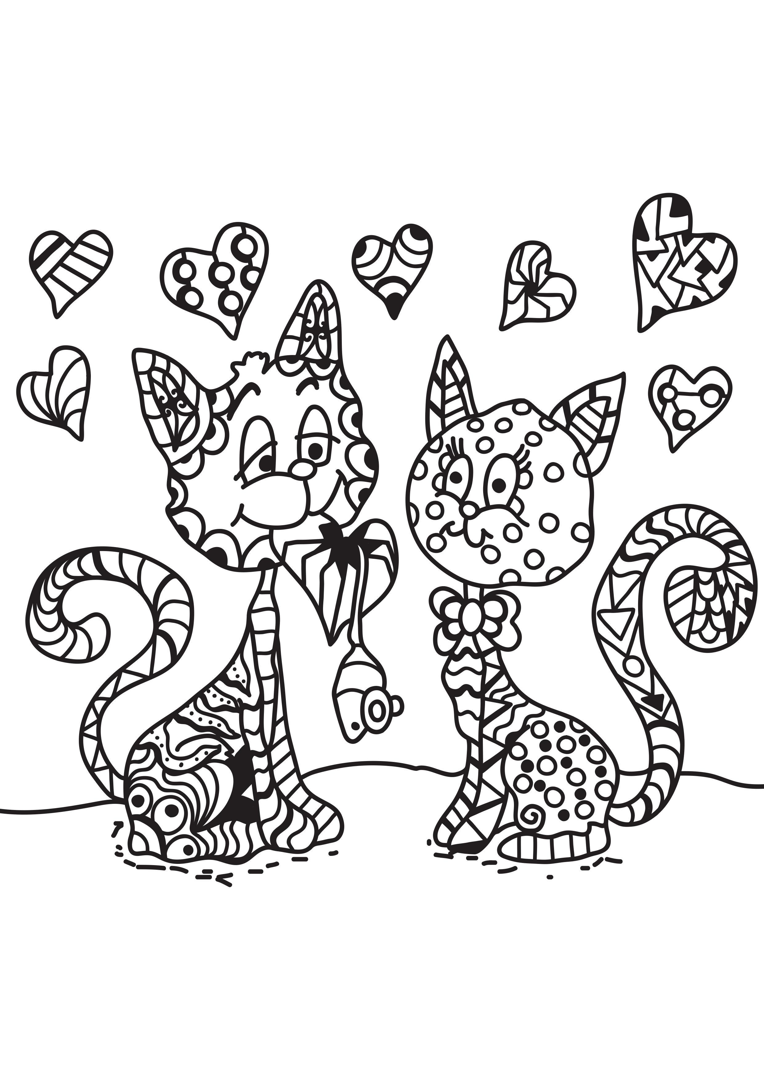 Disegno da colorare il gatto A¨ innamorato