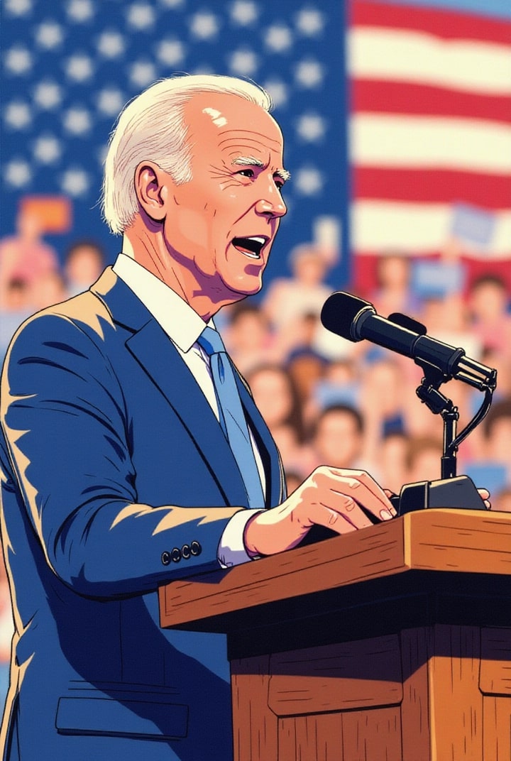 immagine il presidente biden a un comizio