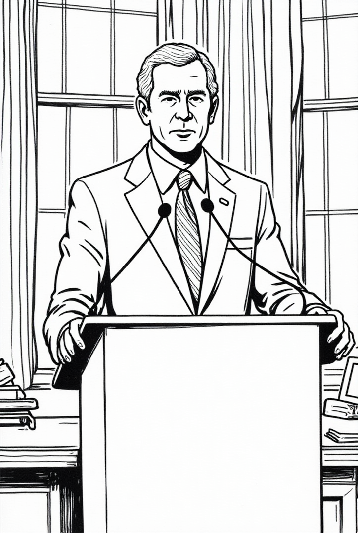 Disegno da colorare il presidente george w. bush tiene un discorso
