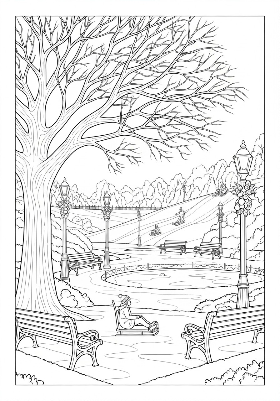 inverno al parco Disegno da colorare inverno al parco
