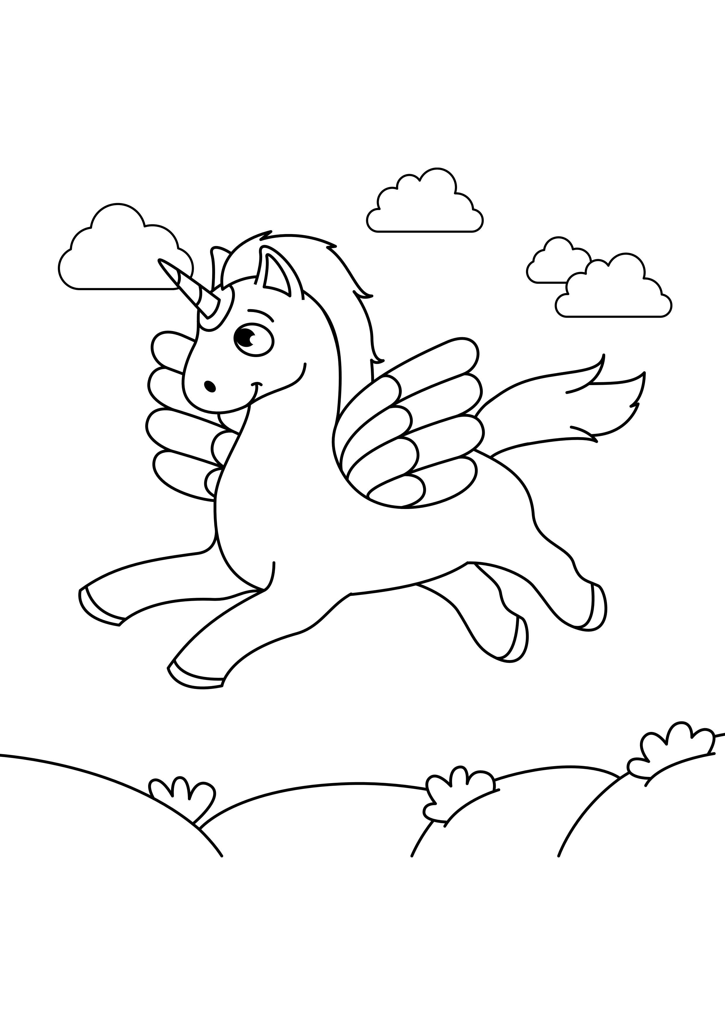l'unicorno vola nel cielo Disegno da colorare l'unicorno vola nel cielo