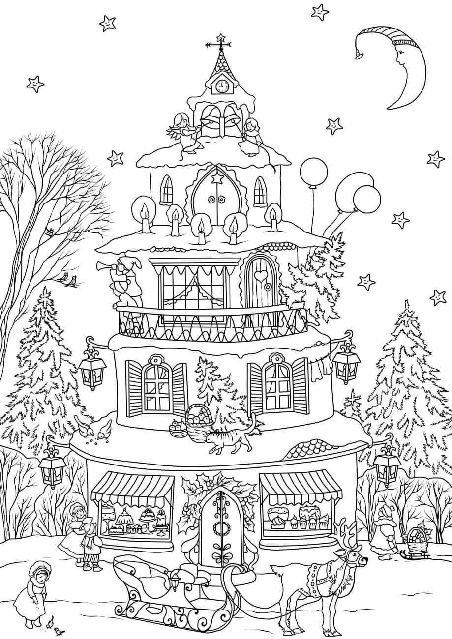 la casa di babbo natale Disegno da colorare la casa di babbo natale