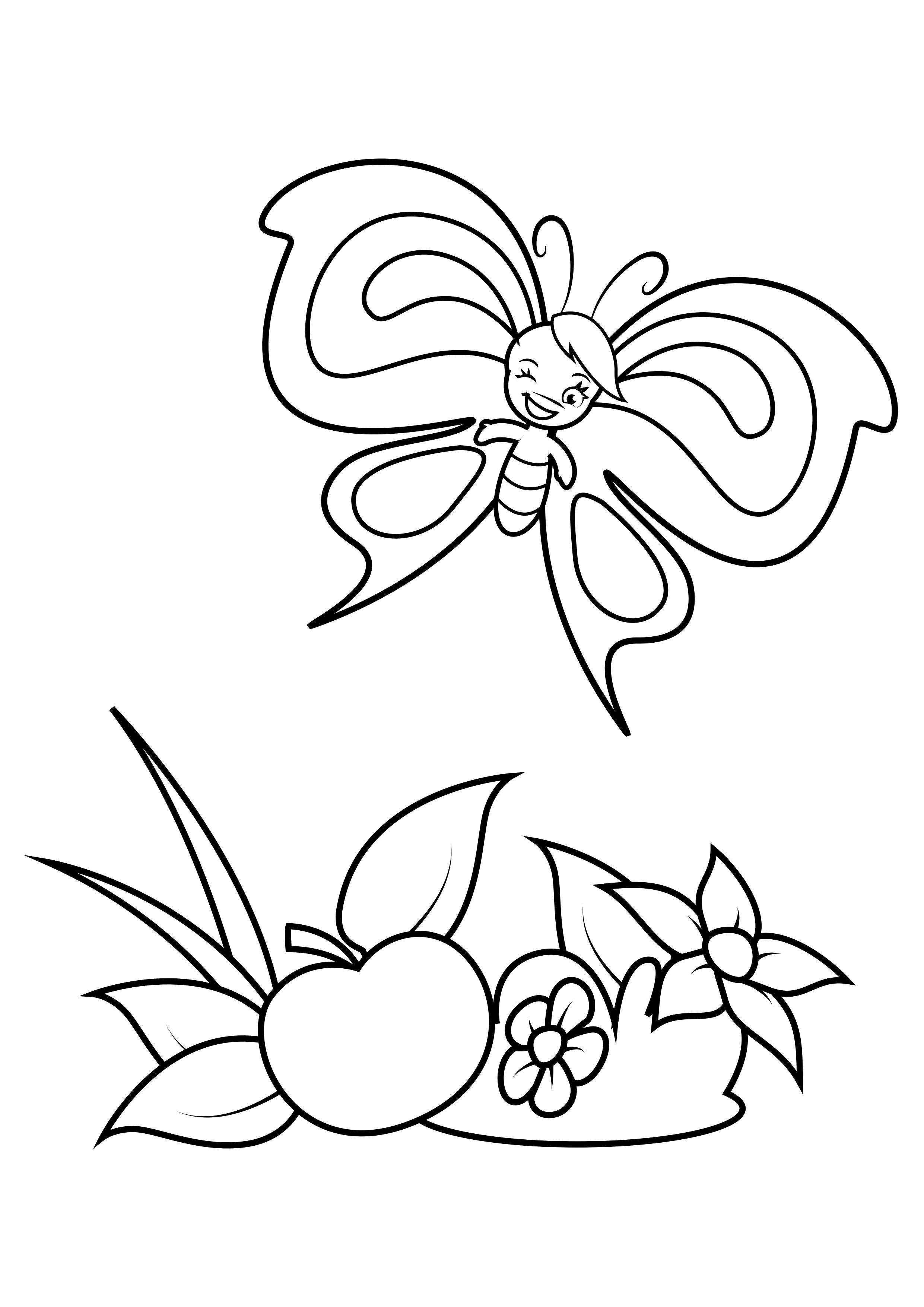 la farfalla vede una mela Disegno da colorare la farfalla vede una mela