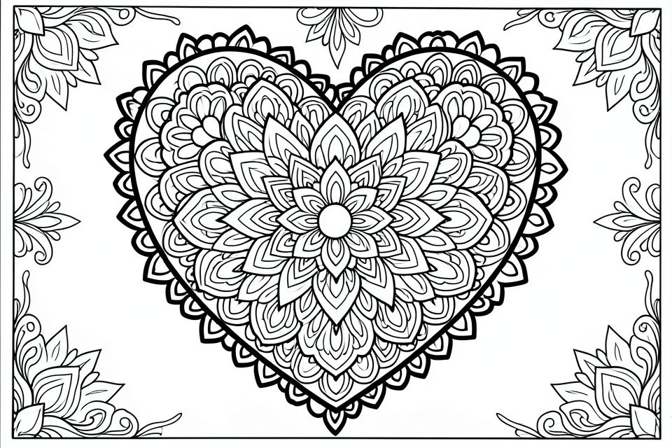 mandala a forma di cuore Disegno da colorare mandala a forma di cuore