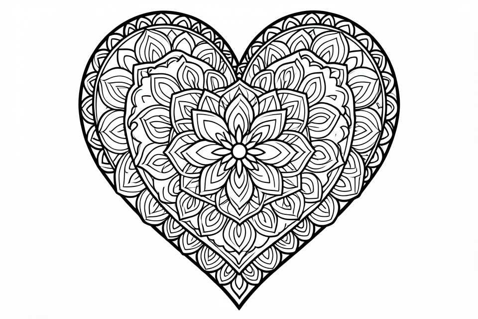 Disegno da colorare mandala a forma di cuore