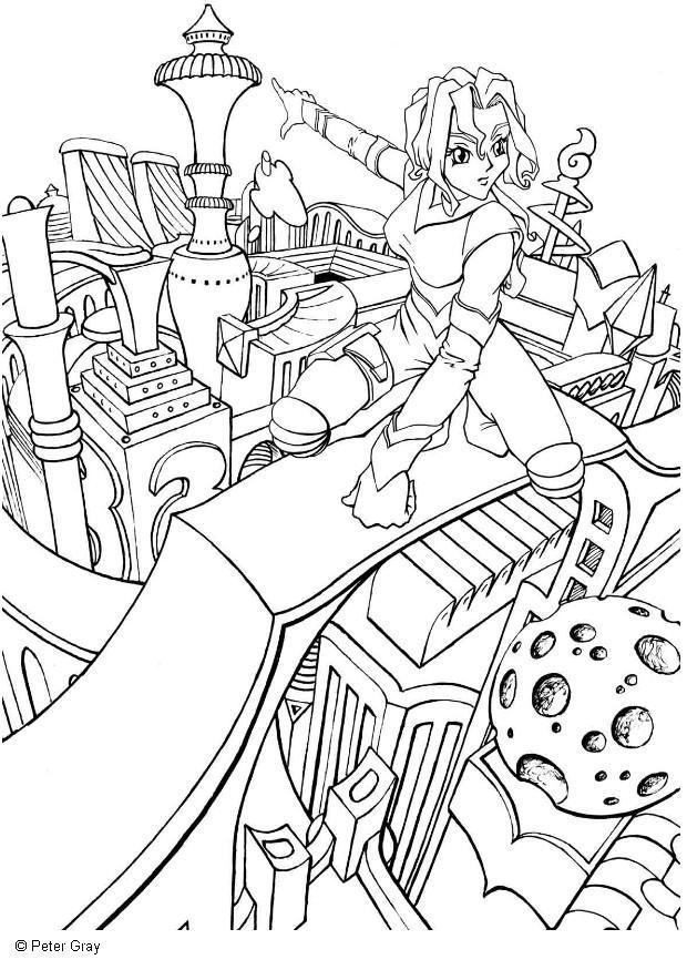 Disegno da colorare manga - cittA  del futuro