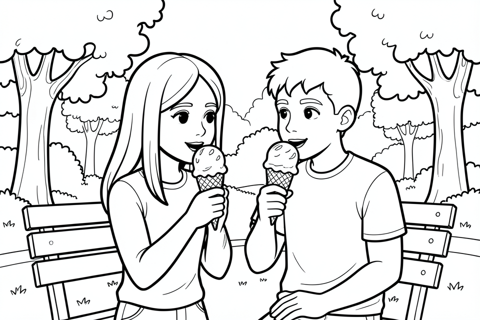 Disegno da colorare mangiare il gelato al parco