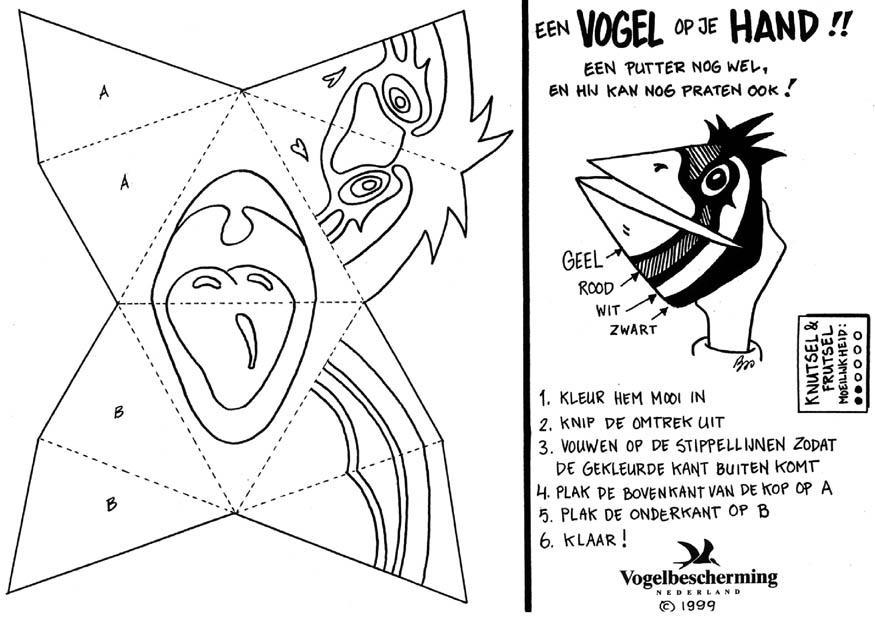maschera a mano uccello Disegno da colorare maschera a mano uccello