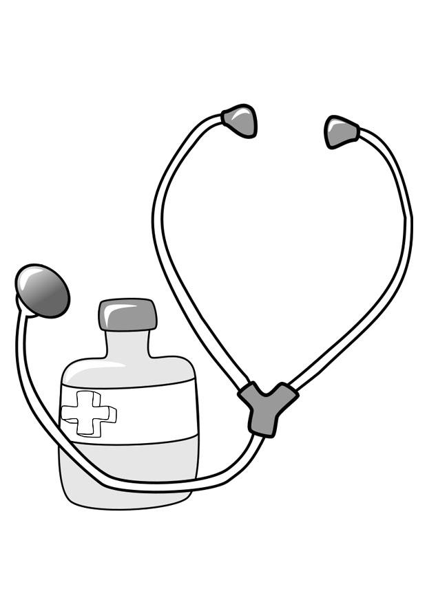 medicine e stetoscopio Disegno da colorare medicine e stetoscopio