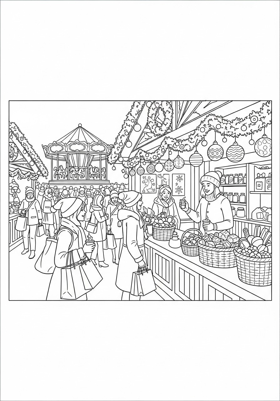 mercatino di natale Disegno da colorare mercatino di natale