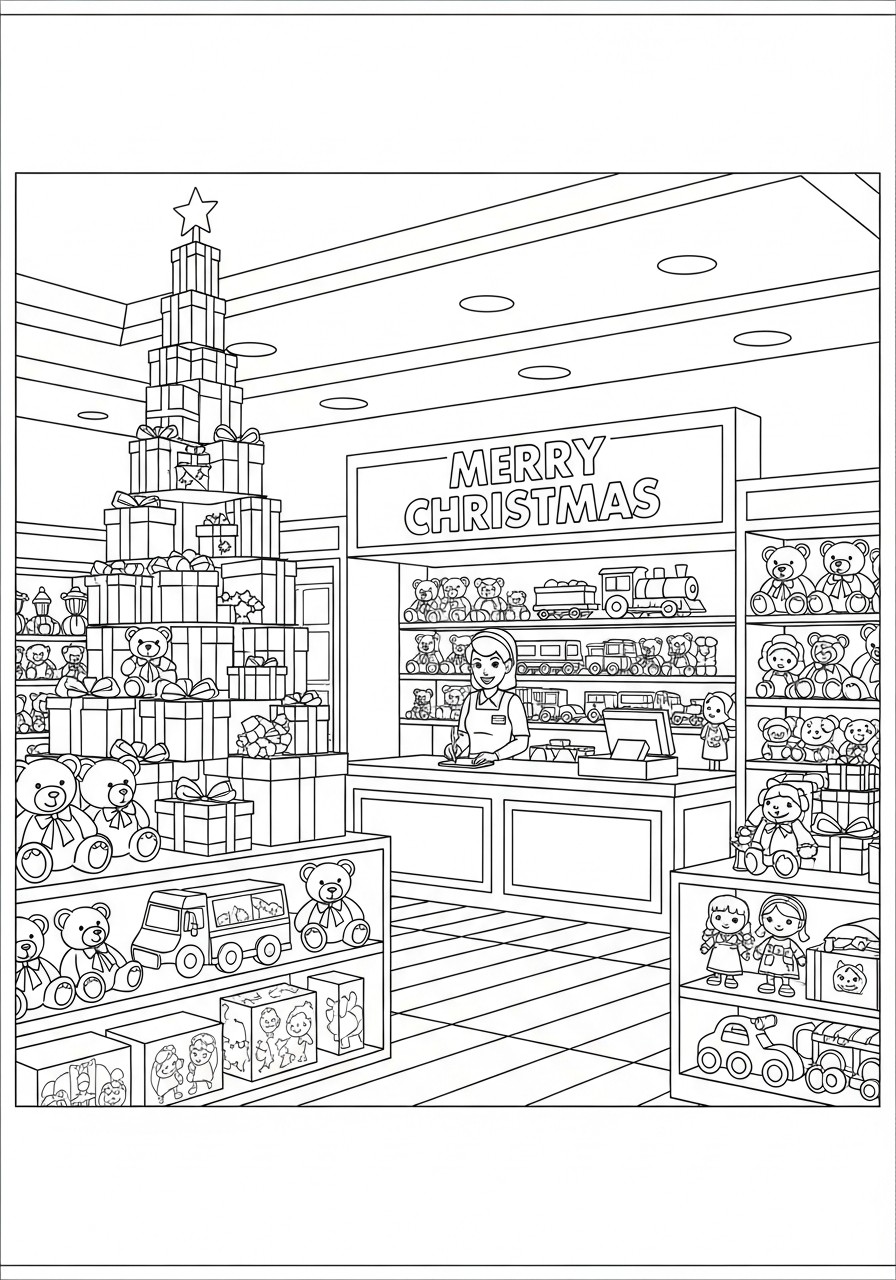 natale in negozio Disegno da colorare natale in negozio