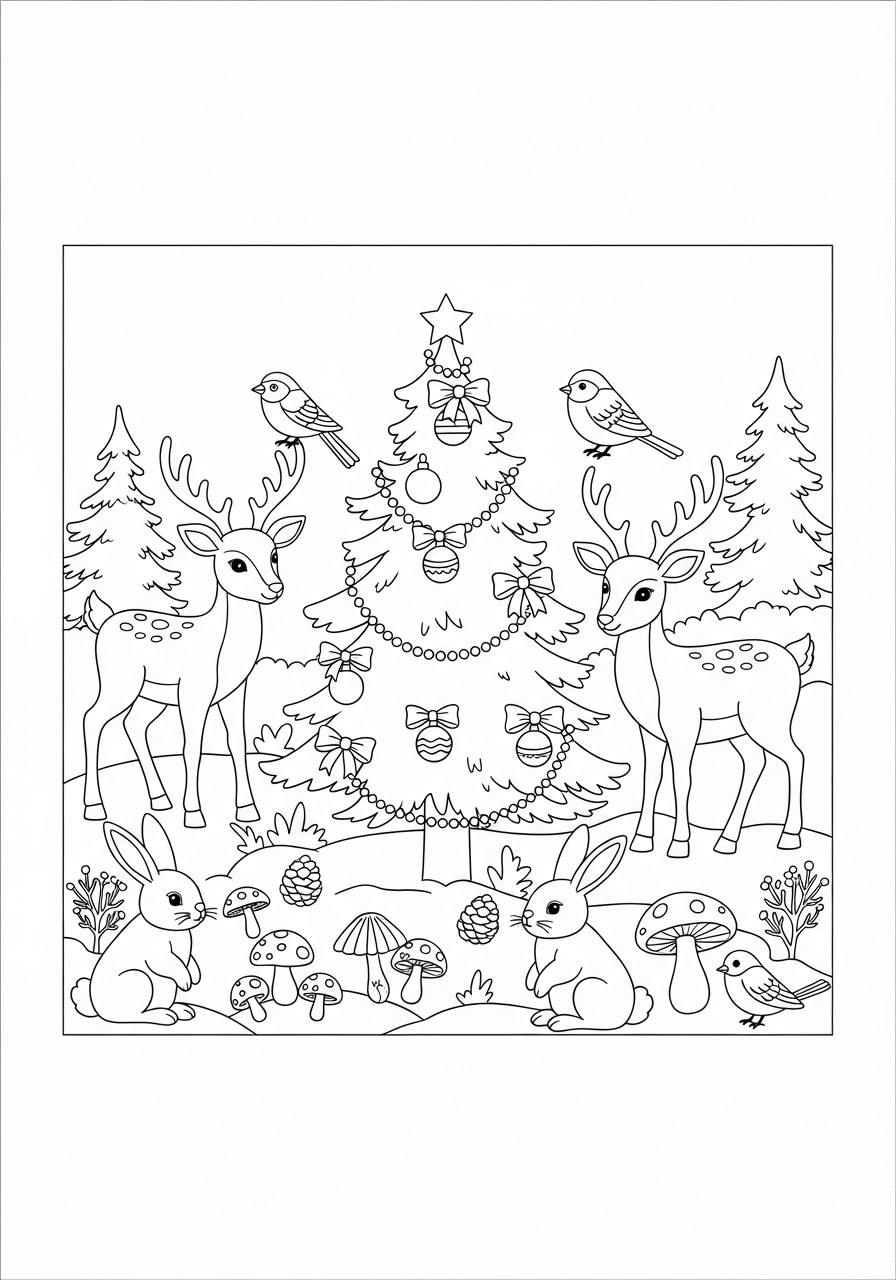 natale nella foresta Disegno da colorare natale nella foresta