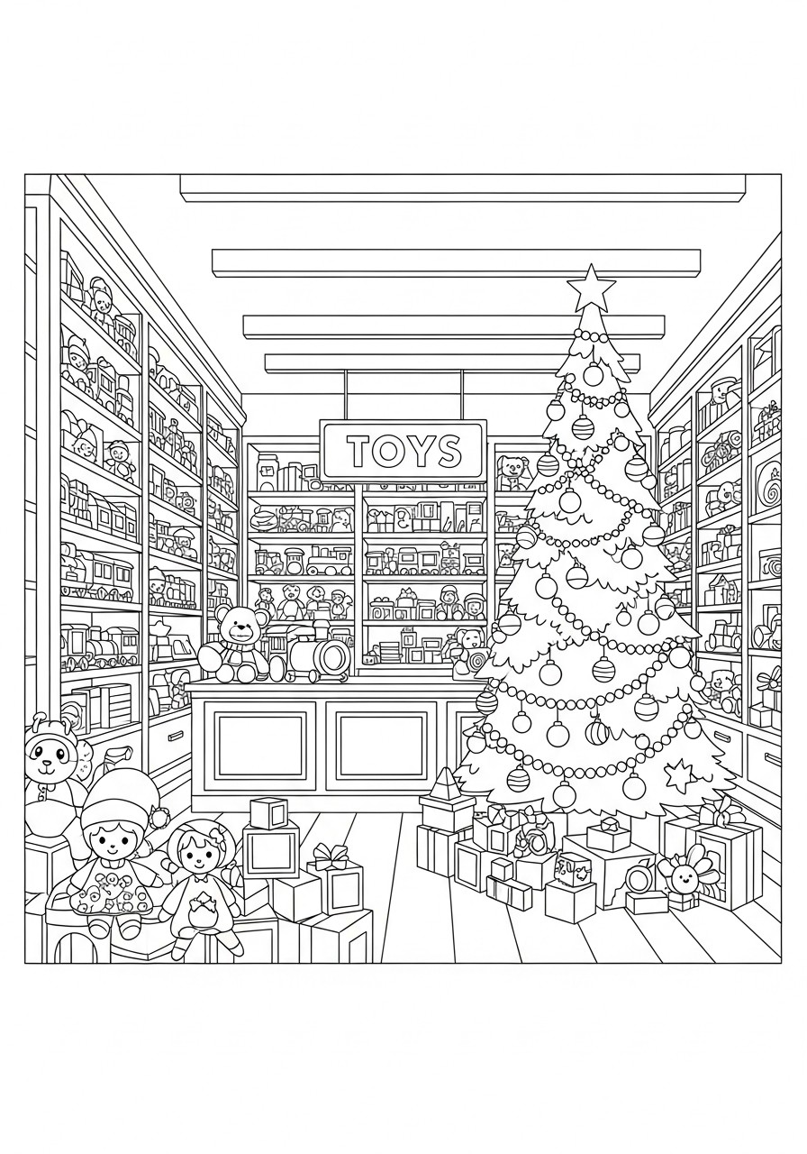 negozio di giocattoli di natale Disegno da colorare negozio di giocattoli di natale