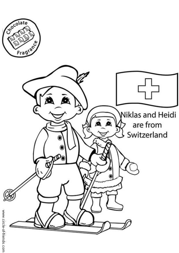 Disegno da colorare niklas e heidi dalla svizzera