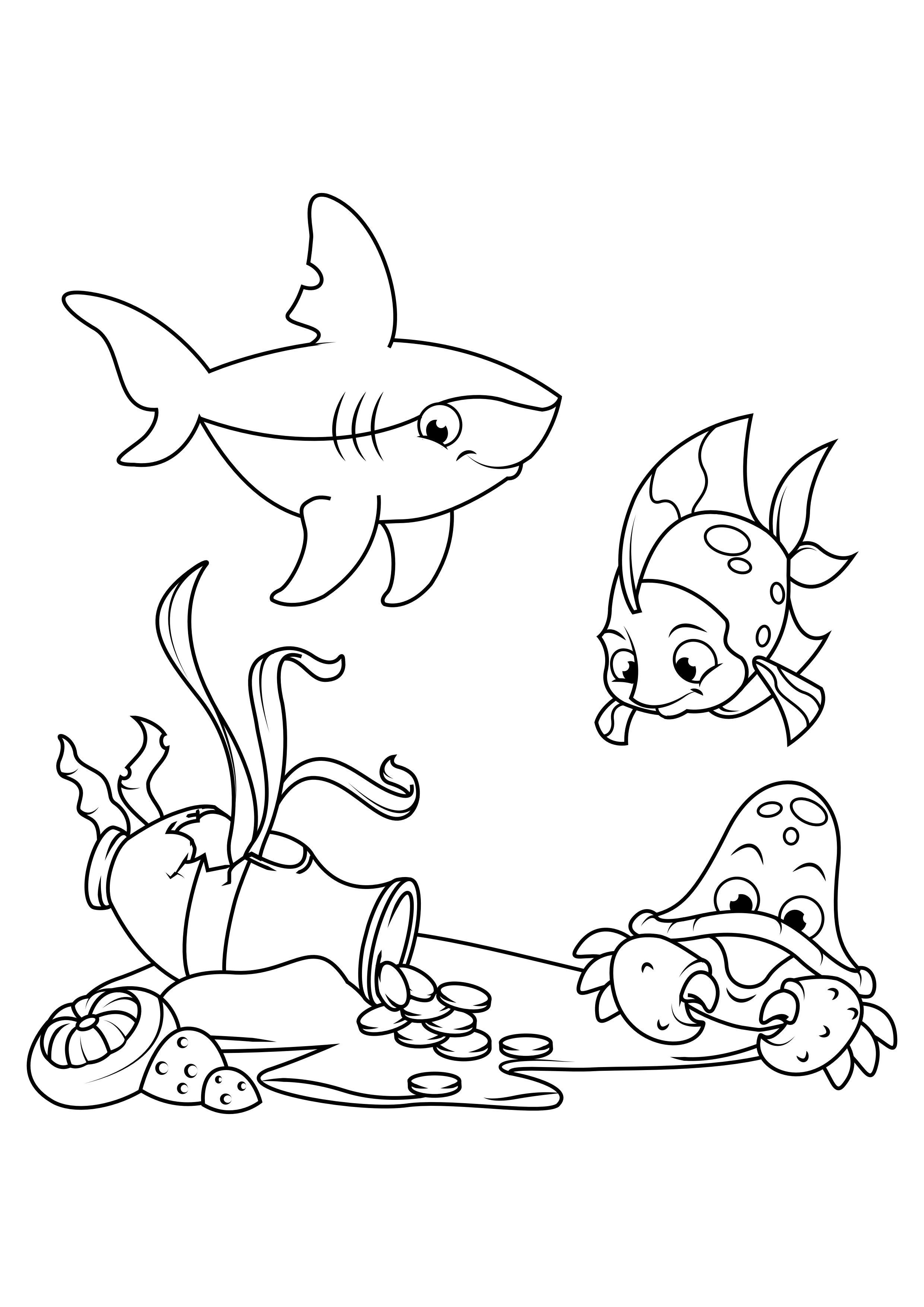 pesce con squalo e granchio Disegno da colorare pesce con squalo e granchio