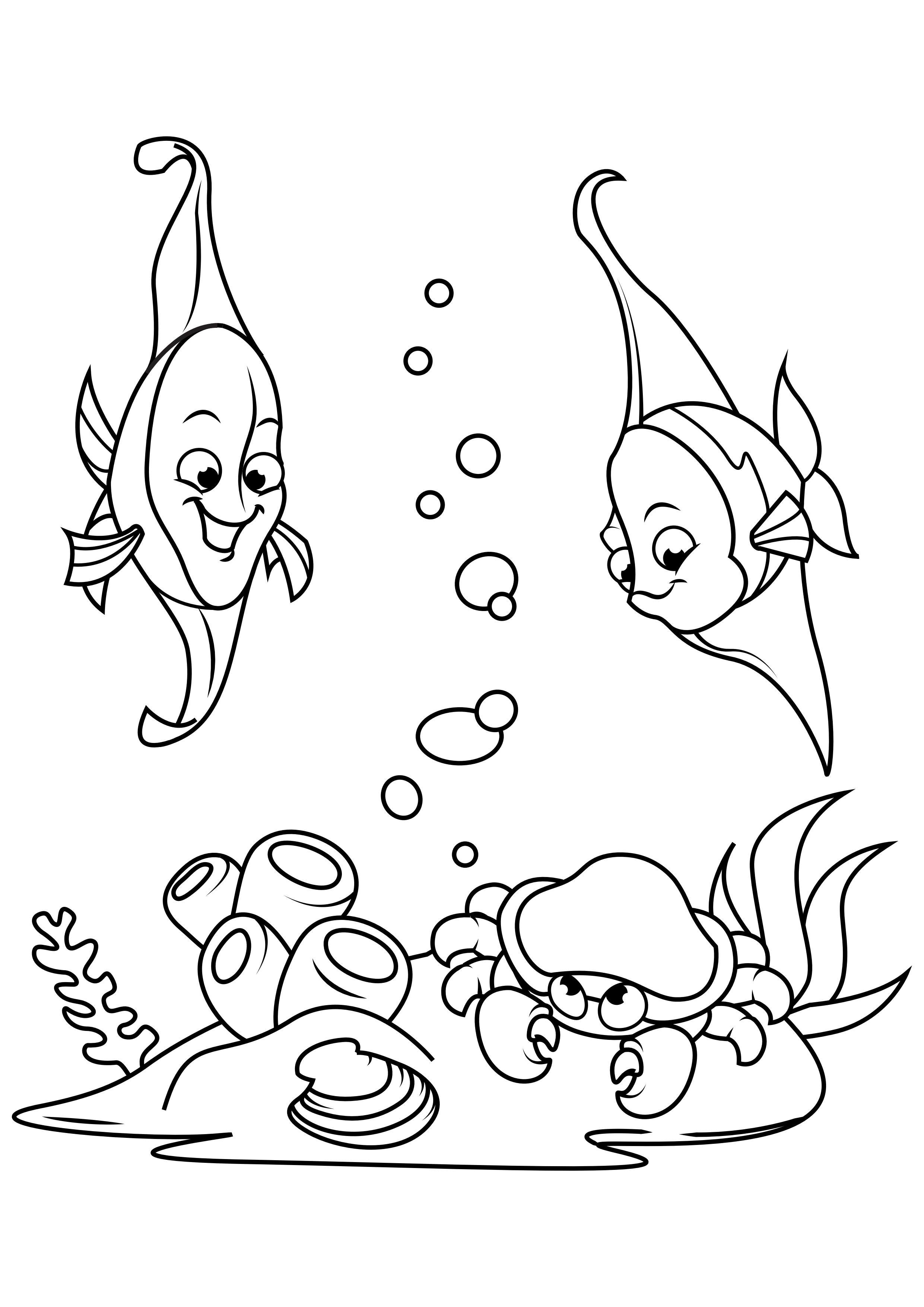 pesce nel mare con il granchio Disegno da colorare pesce nel mare con il granchio