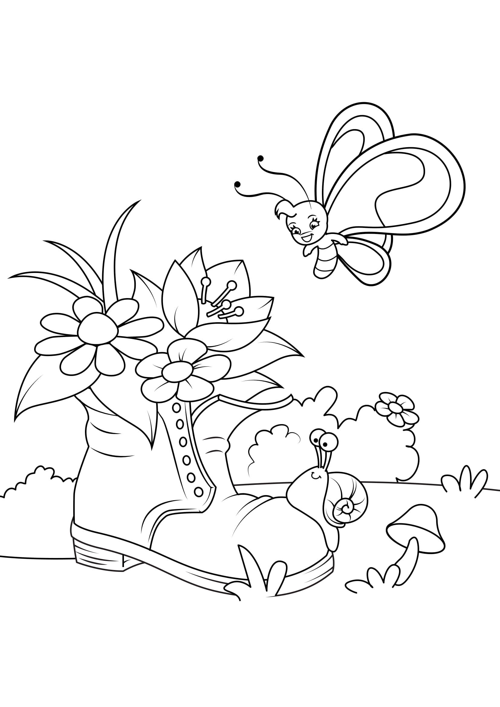 primavera, farfalla in giardino Disegno da colorare primavera, farfalla in giardino