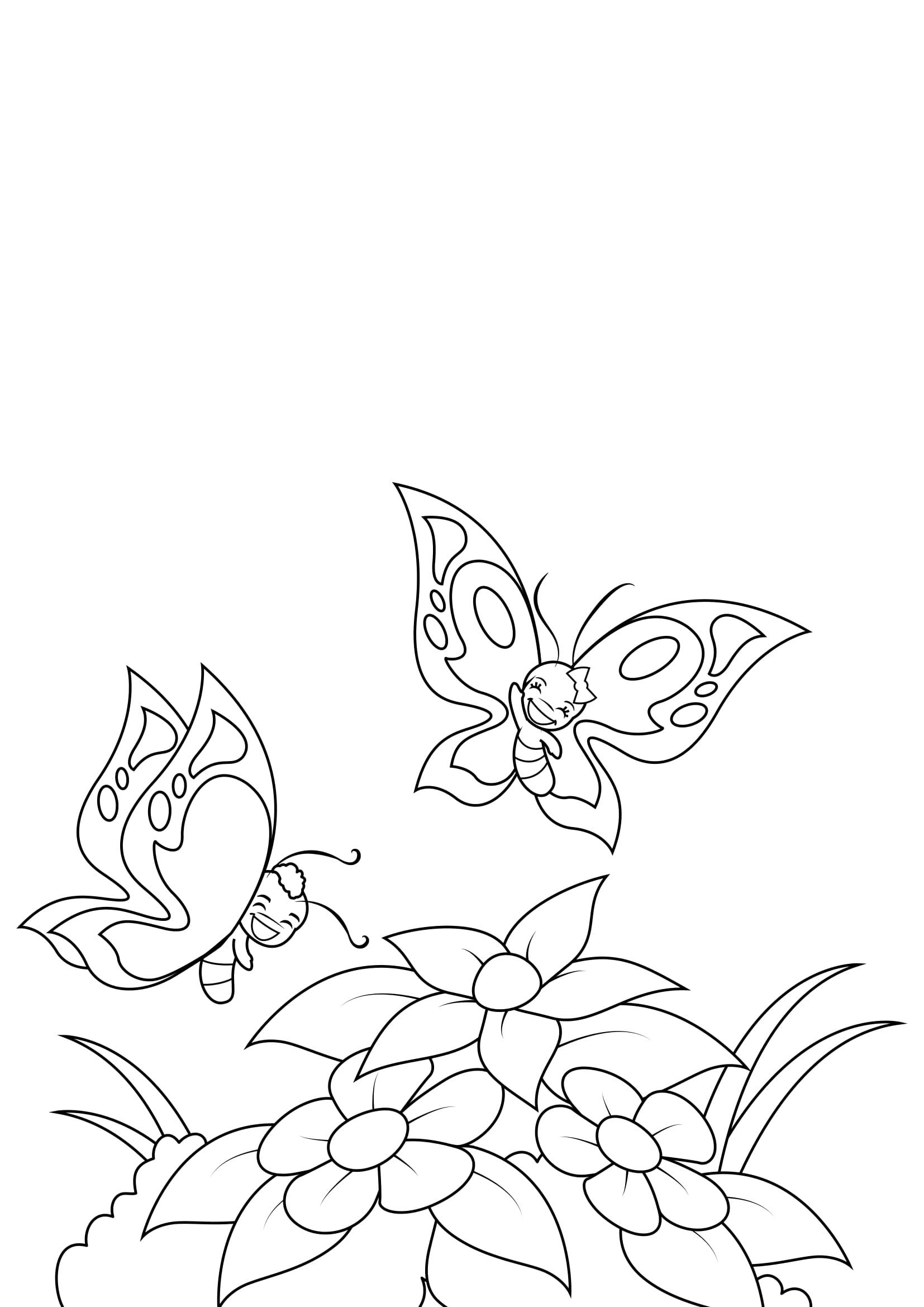 primavera, farfalle dai fiori Disegno da colorare primavera, farfalle dai fiori