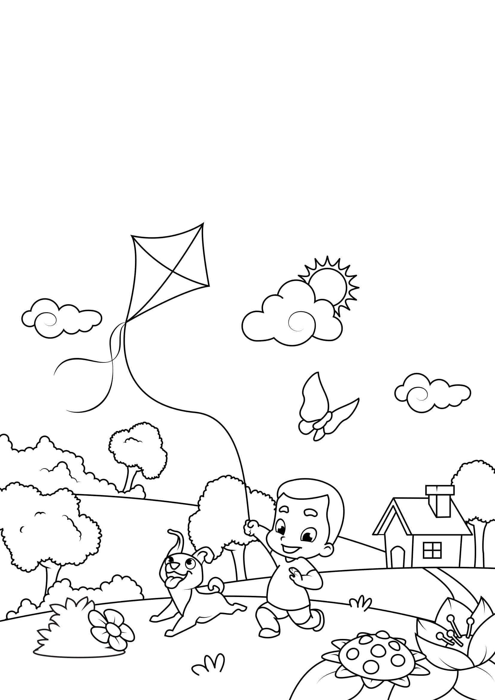 primavera, giocando fuori Disegno da colorare primavera, giocando fuori