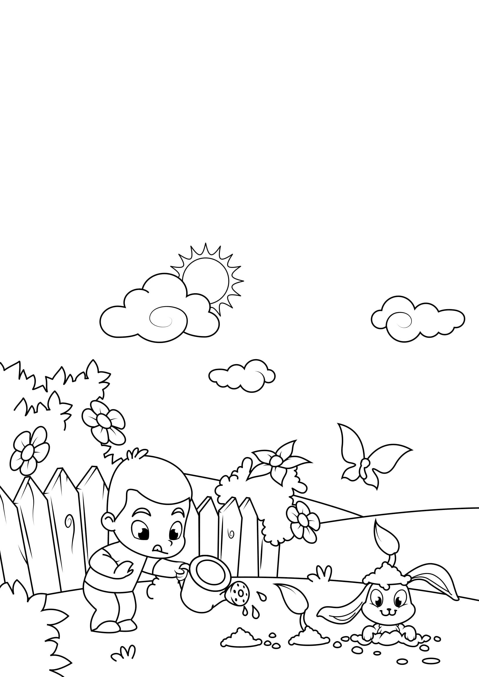 primavera, lavoro in giardino Disegno da colorare primavera, lavoro in giardino