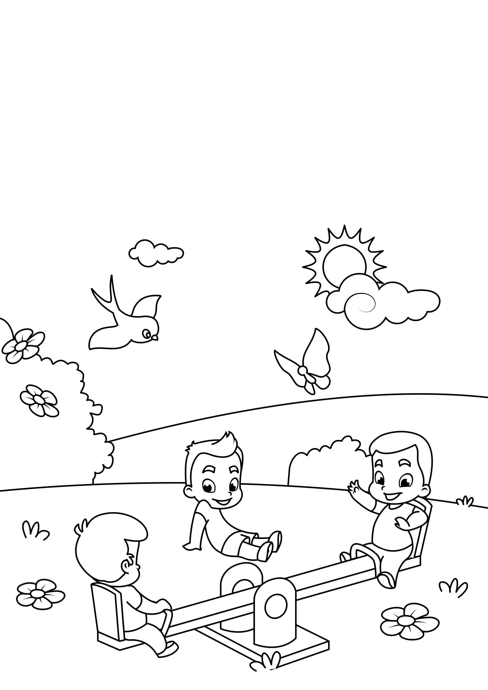 Disegno da colorare primavera, sull'altalena