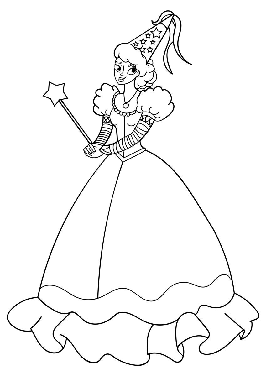 principessa con la bacchetta Disegno da colorare principessa con la bacchetta